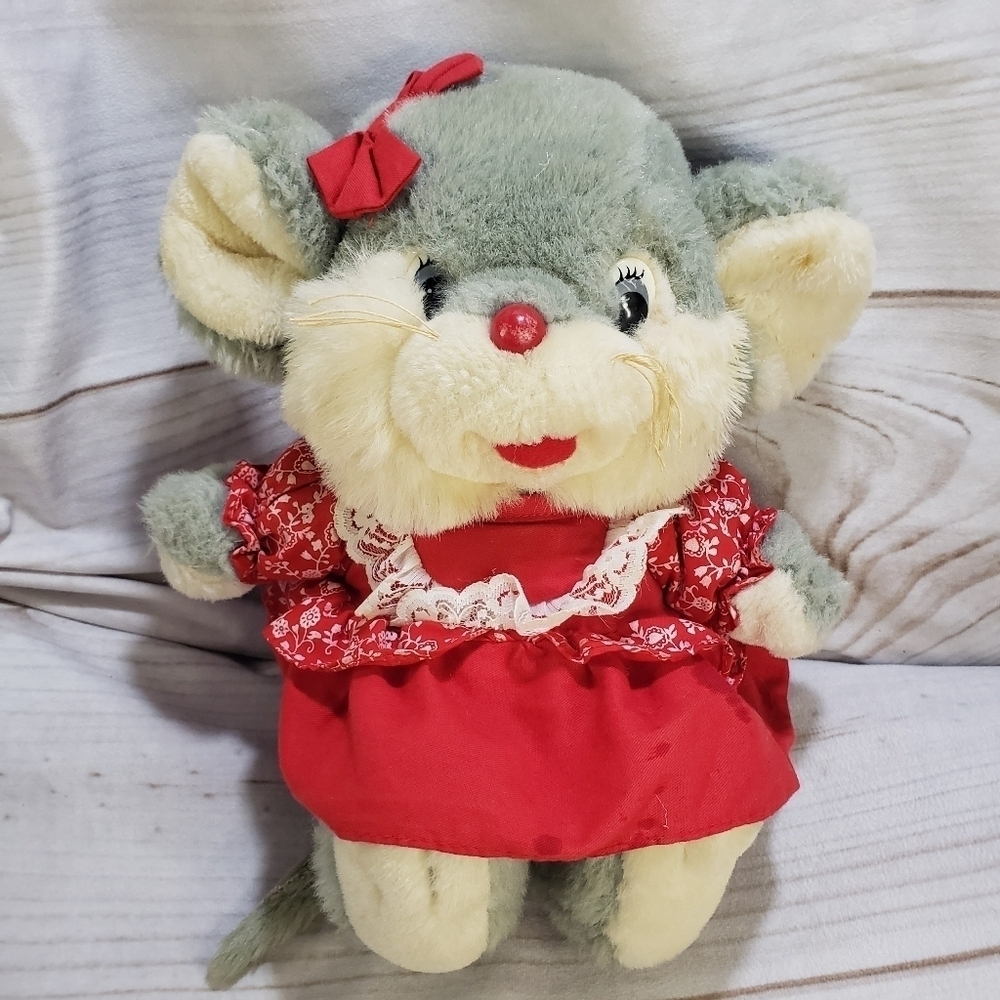 1992 Commonwealth Mouse In Red Dress Plush Stuffed Animal Squeaker 10 Inch Sit